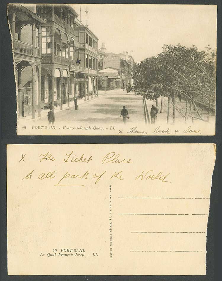 Egypt Old Postcard Port Said Francois-Joseph Quay, Street Scene Thos Cook Son 40
