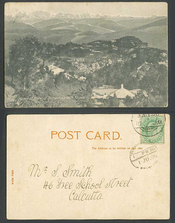 India KE7 1/2a 1906 Old Postcard General View Darjeeling Snows Mountain Panorama