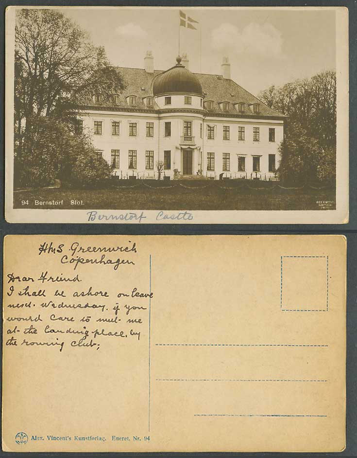 Denmark Old Real Photo Postcard Bernstorf Slot Bernstorff Palace, Flag, Gentofte