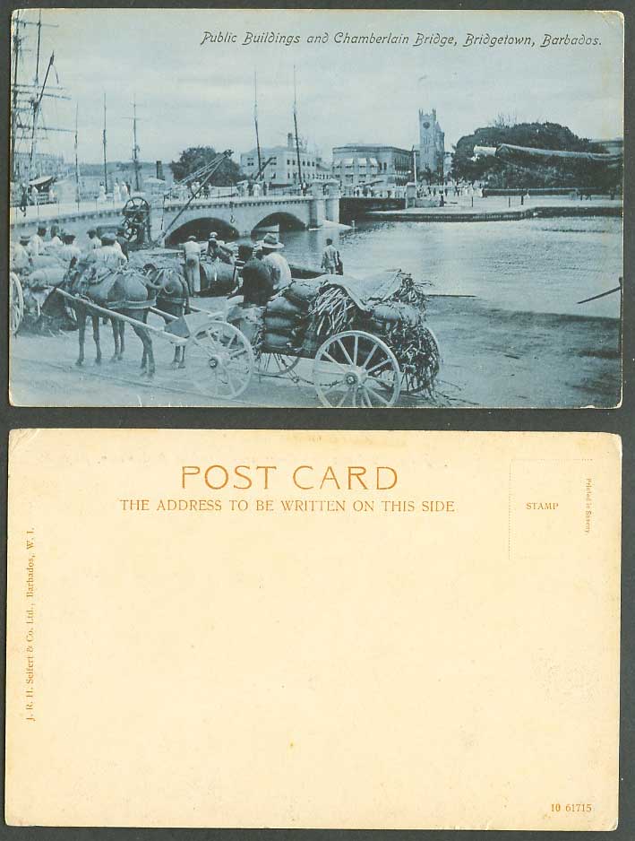 Barbados Old Postcard Public Buildings Chamberlain Bridge Bridgetown, Cart River