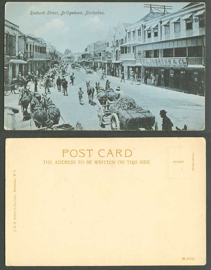 Barbados Old Postcard Roebuck Street Scene Bridgetown W.L. Johnson & Co Ltd Shop