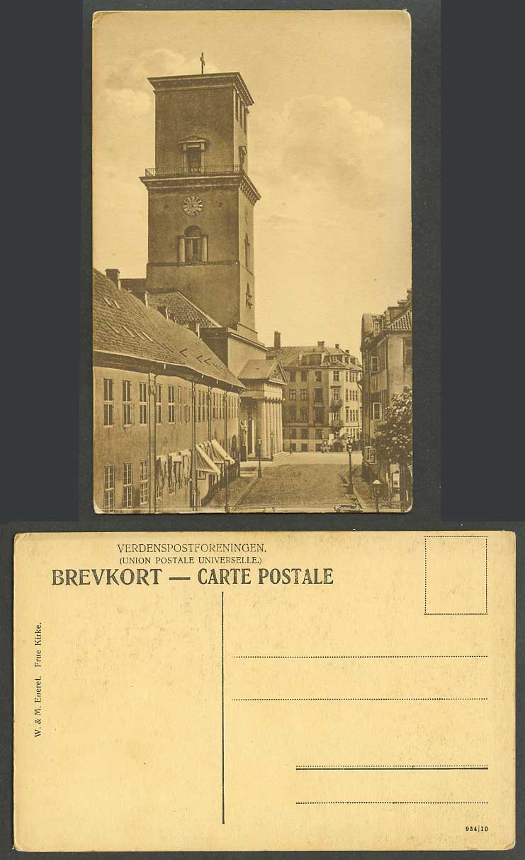 Denmark Frue Kirke Copenhagen Cathedral Church, Clock Tower, Street Old Postcard