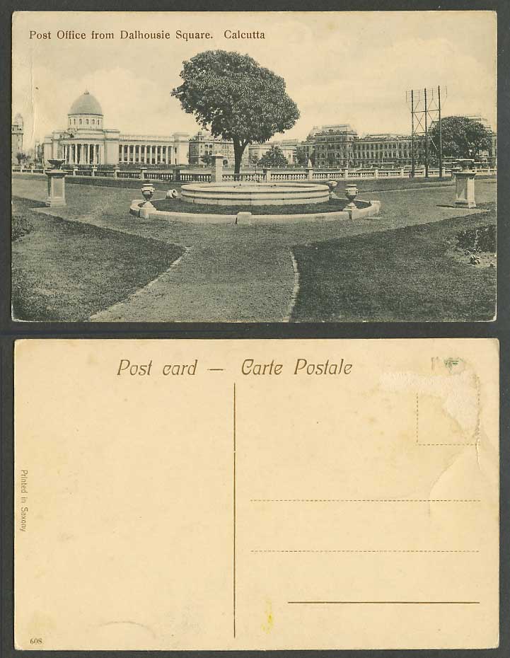 India Old Postcard General Post Office from Dalhousie Square Calcutta GPO Garden