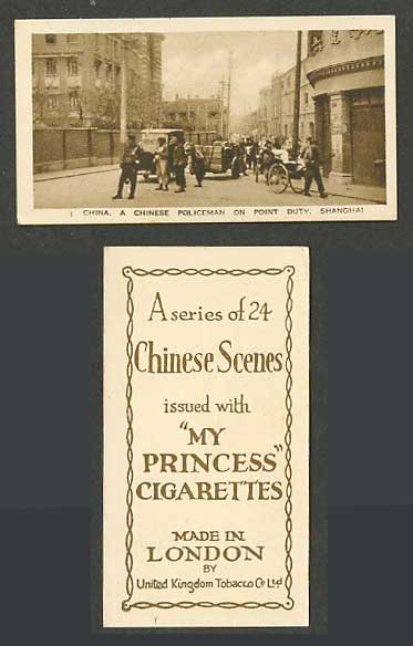 China Old Cigarette Card A Chinese Policeman on Point Duty Shanghai Street Scene