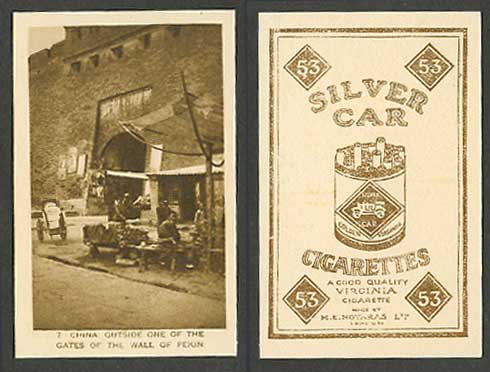 China Old Silver Car Cigarette Card Peking Outside One of Gates of Wall of Pekin