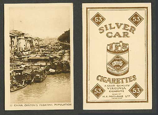 China Old Silver Car Cigarette Card Canton's Floating Population, Sampans, River