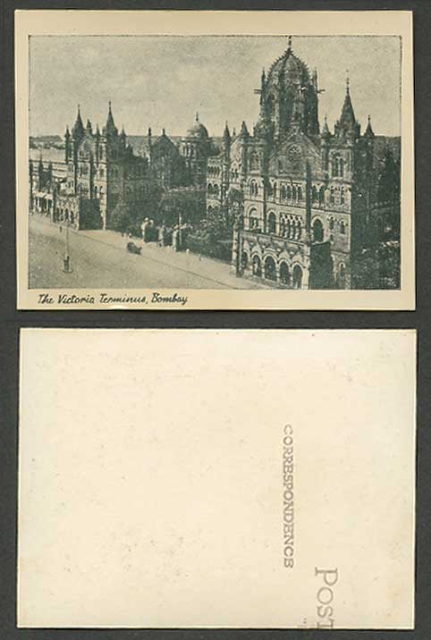 India Old Small Card The Victoria Terminus, Bombay, Street Scene Railway Station