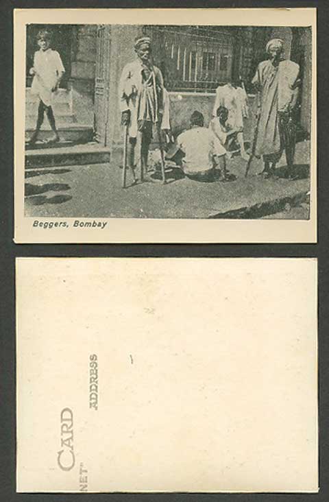 India Old Small Card, Indian Beggers Bombay, Native Roadside Beggars Ethnic Life