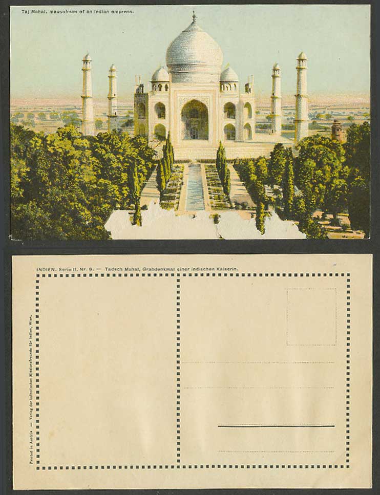 India Old Postcard Taj Mahal Agra Mausoleum of an Indian Empress Fountain Garden