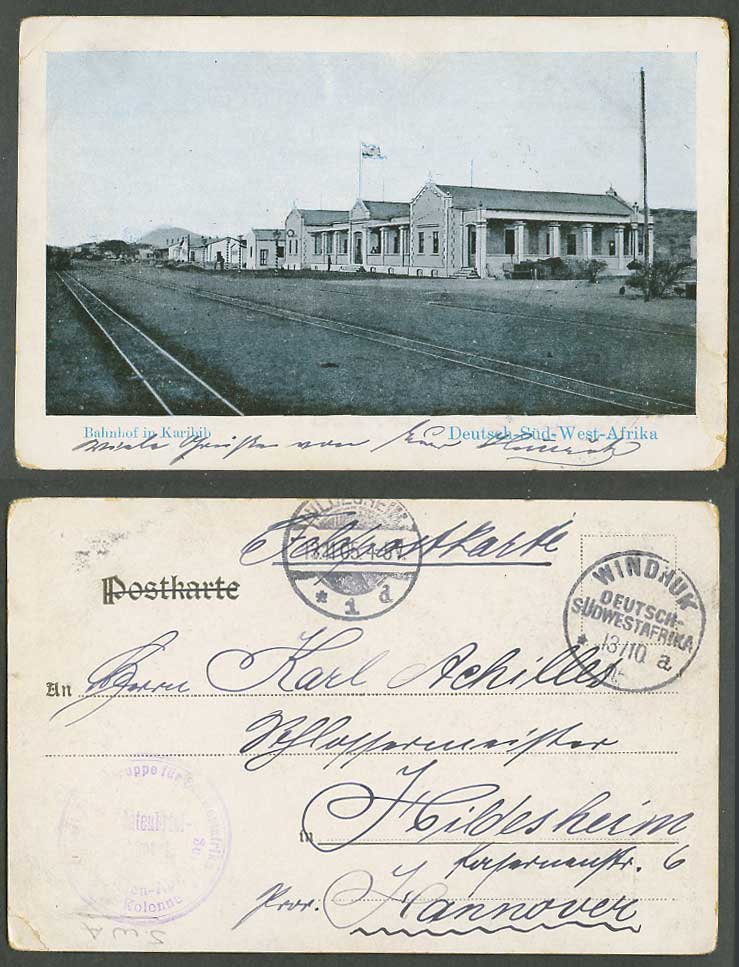 Namibia 1905 Old Postcard Bahnhof in Karibib Railway Train Station D.S.W. Afrika