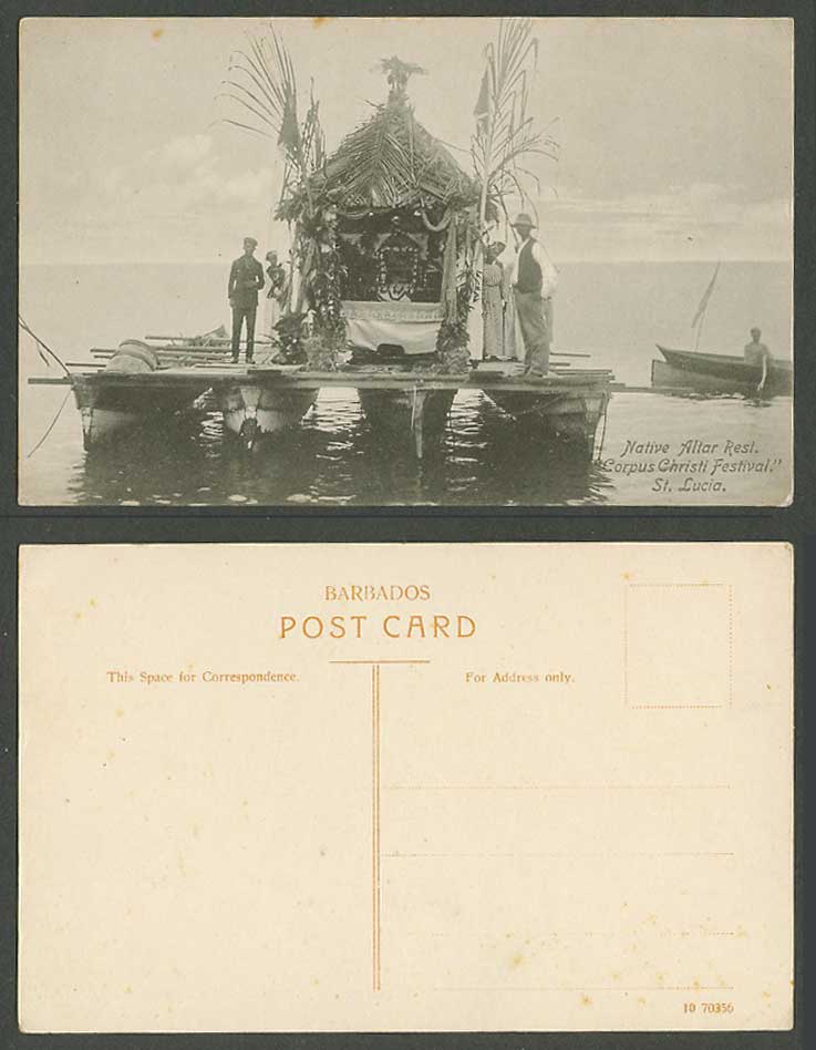 Saint St. Lucia Old Postcard Native Altar Rest Corpus Christi Festival, Boat Hut