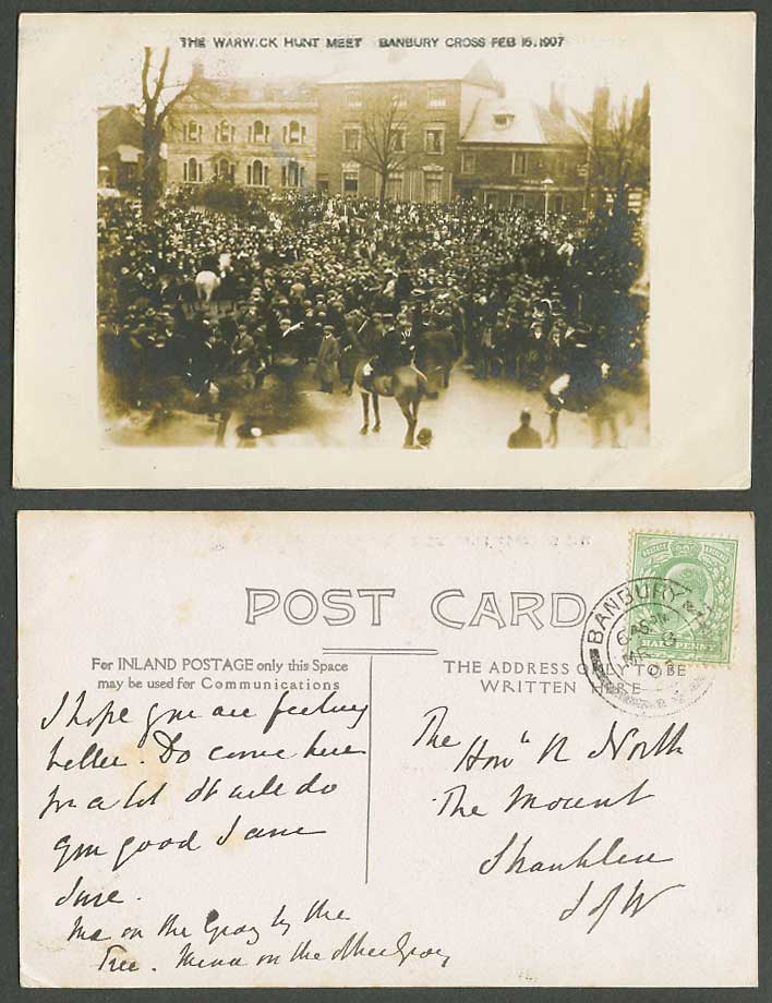 Warwick Hunt Meet Banbury Cross Feb 15 1907 Old Real Photo Postcard Warwickshire