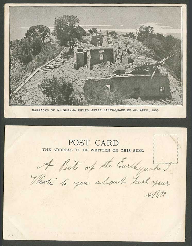 India 1st Gurkha Rifles Barracks After Earthquake 4th April 1905 Old UB Postcard