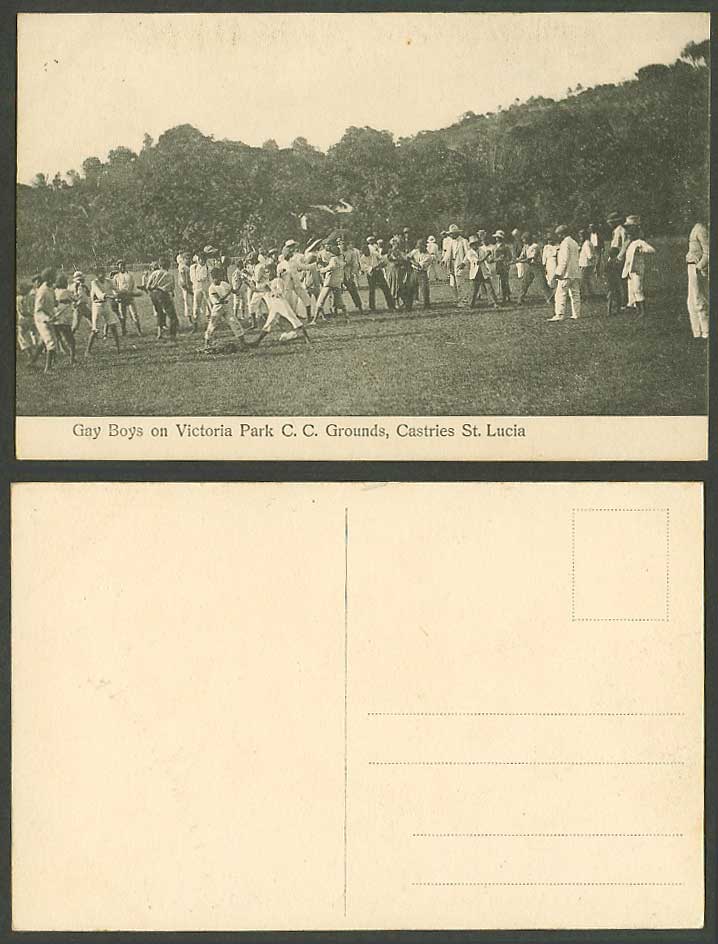 St. Lucia Castries Gay Boys Play Cricket Victoria Park C.C. Grounds Old Postcard