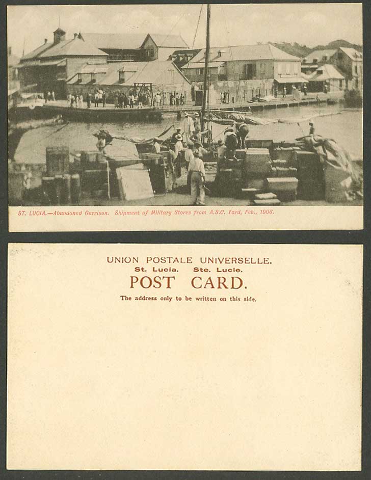 St. Lucia Abandoned Garrison Military Stores Shipment ASC Yard 1906 Old Postcard