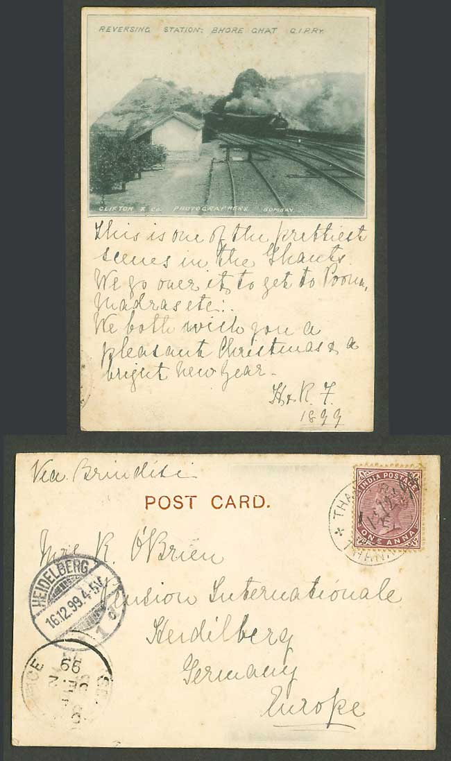 India QV 1a 1899 Old UB Postcard Reversing Station, Bhore Ghat, Locomotive Train