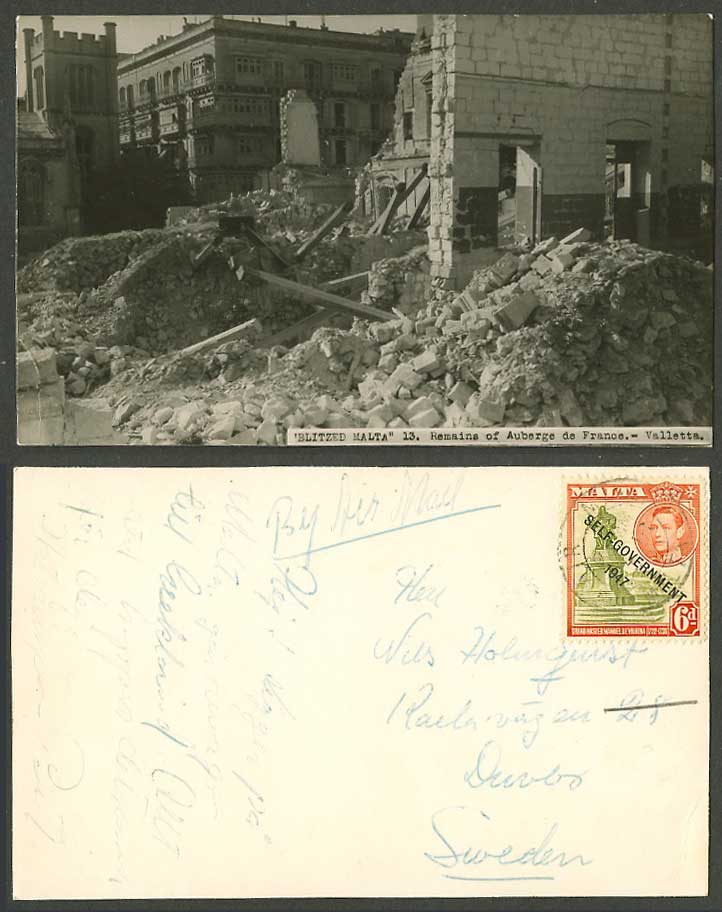Malta Blitzed 13. Remains of Auberge de France Valletta KG6 6d 1947 Old Postcard