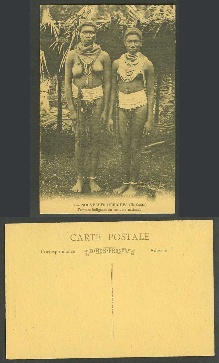 New Hebrides Ile Santo Old Postcard Native Women National Costumes, Bare Breasts