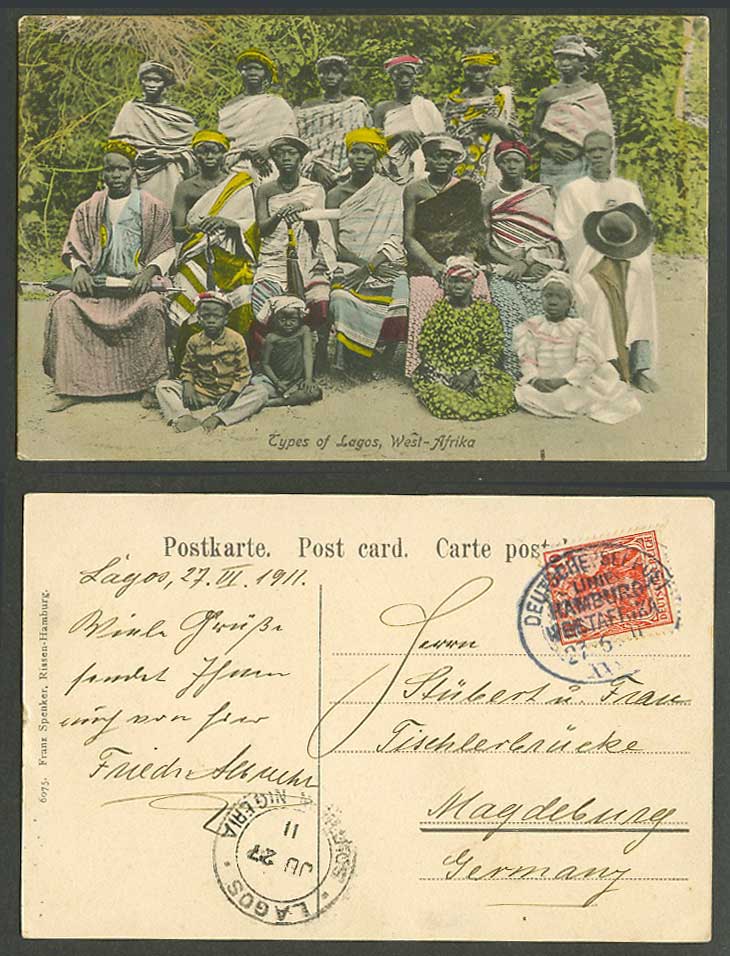 Nigeria Deutsche Seepost 1911 Old Hand Tinted Postcard Type of Lagos West Africa