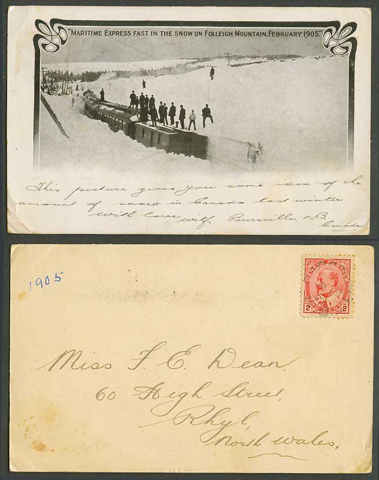 Canada, Train Maritime Express Fast in Snow, Folleigh Mountain 1905 Old Postcard