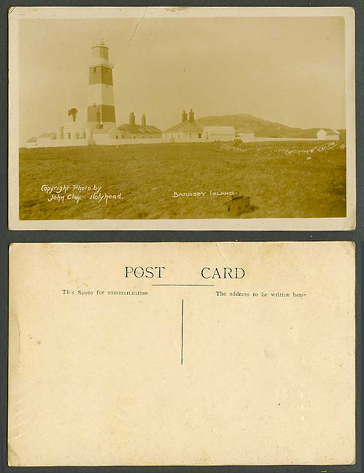 Bardsey Island Lighthouse, Gwynedd Old Postcard Real Photo by John Clay Holyhead