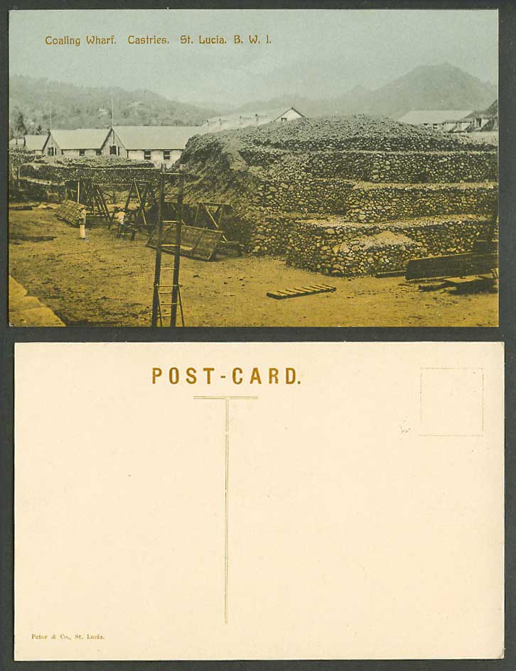 Saint St. Lucia Old Postcard Coaling Wharf, Castries, B.W.I. British West Indies