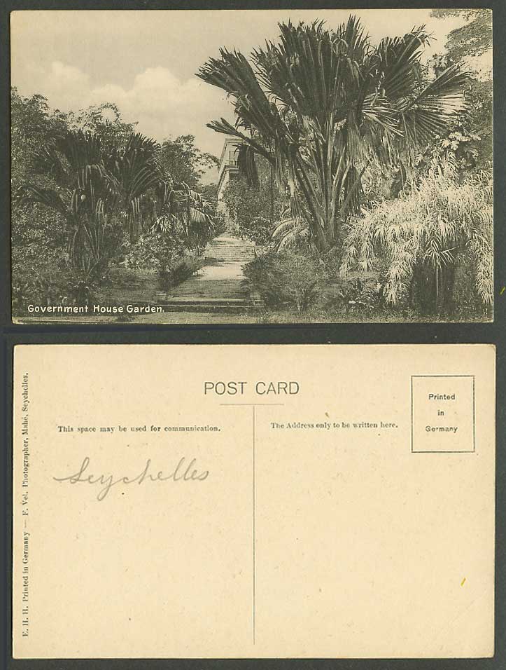 Seychelles Old Postcard Government House Garden Steps Trees Plants E.H.H. F. Vel