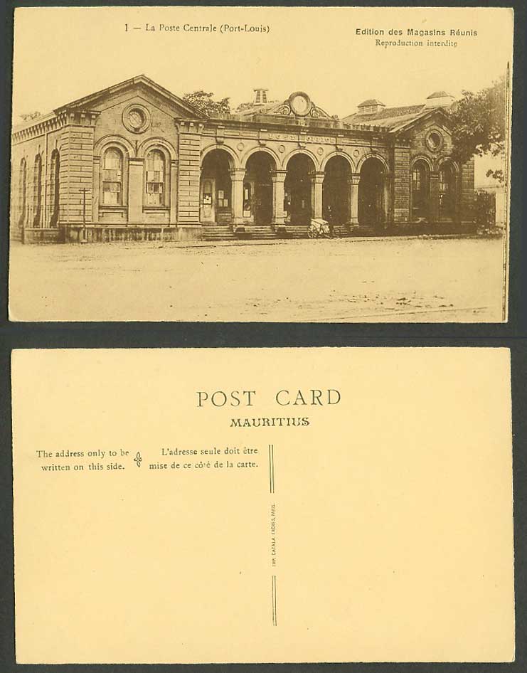 Mauritius Old Postcard Port Louis Central Post Office La Poste Centrale Cart N.1