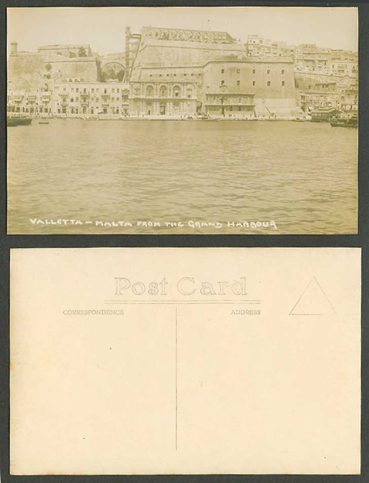 Maltese Old Real Photo Postcard Valletta Malta from The Grand Harbour Boats Gate