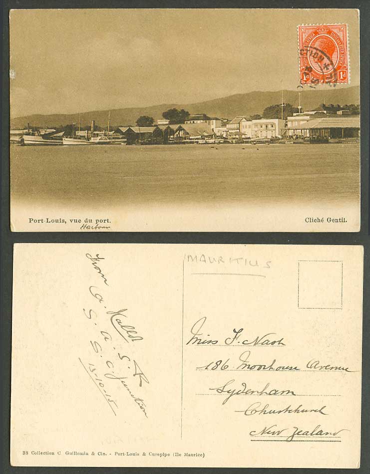 Mauritius 1d 1915 Old Postcard Port Louis, View of Harbour Paddle Steamers Ships