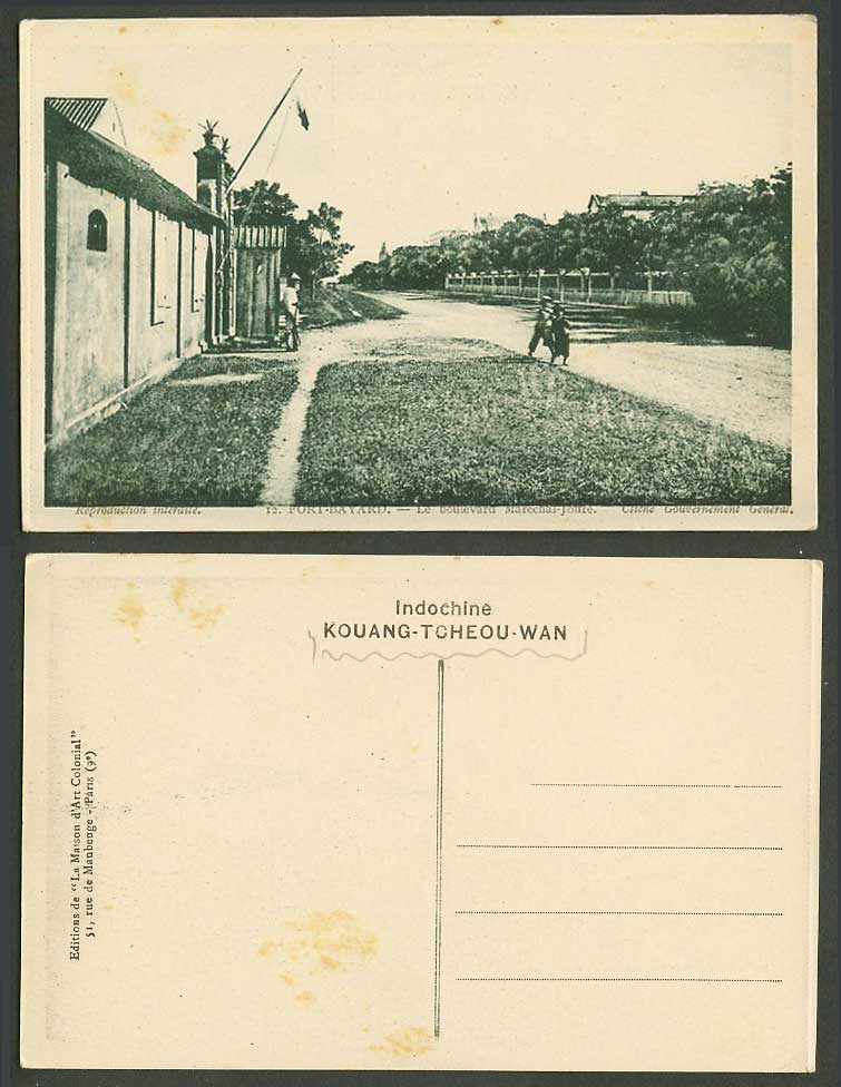 China Old Postcard Fort-Bayard Kouang-Tcheou-Wan Boulevard Marechal-Joffre Guard