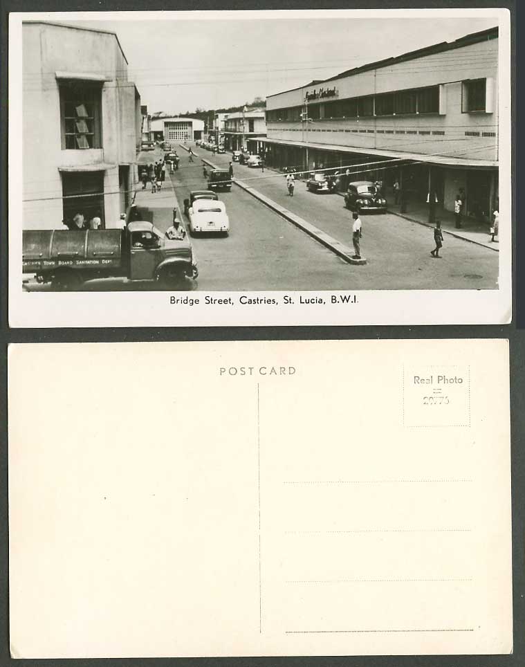 Saint St. Lucia Old Postcard Bridge Street, Castries Town Board Sanitation Dept.
