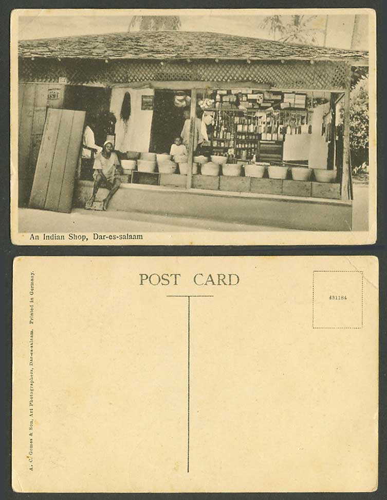 Tanzania Dar-Es-Salaam An Indian Shop, Shopfront, India Man and Boy Old Postcard