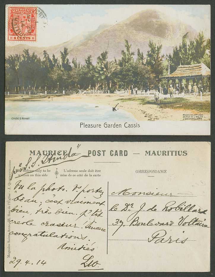 Mauritius 6c 1914 Old Hand Tinted RP Postcard Pleasure Gardens Cassis Port Louis