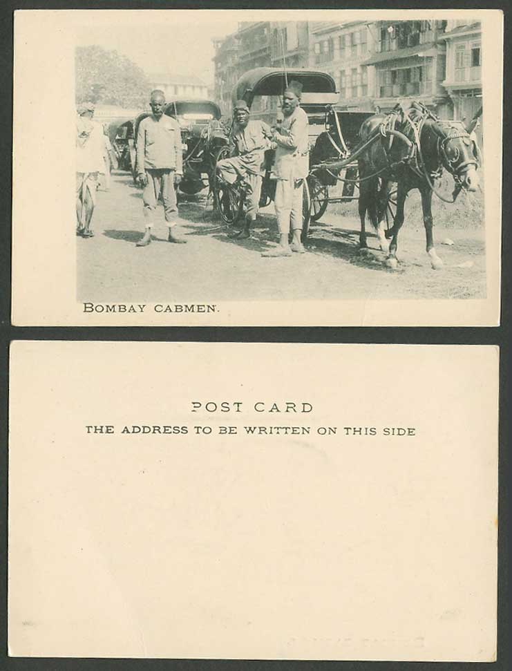 India Old UB Postcard Bombay Cabmen Cab Men, Horse Carts, Native Drivers, Street