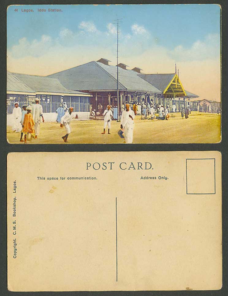 Nigeria Old Colour Postcard Lagos Iddo Station Street Scene Railway Train Native