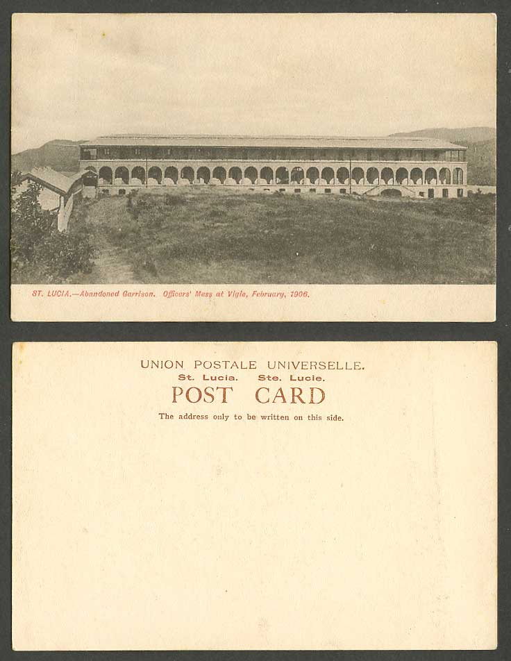 Saint St. Lucia Abandoned Garrison Officers' Mess Vigie Feb 1906 Old UB Postcard