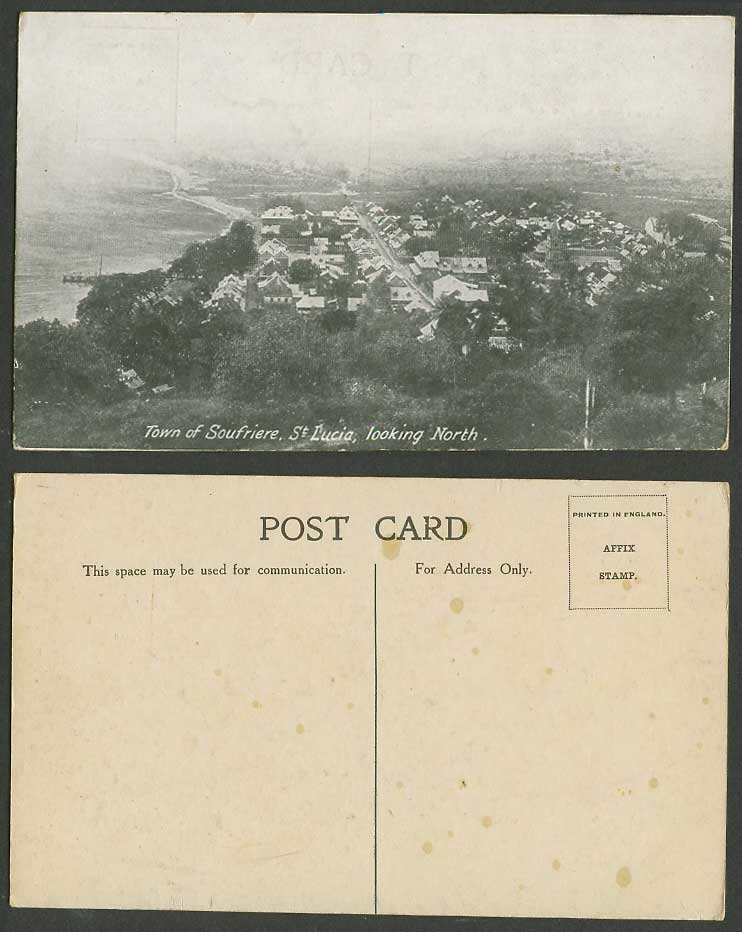 Saint St. Lucia Soufriere Town Looking North, Street Scene Panorama Old Postcard