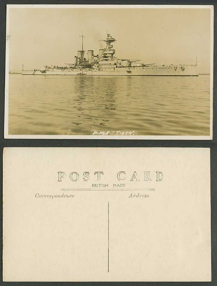 H.M.S. Tiger Royal Navy Battlecruiser Ship Launched 1913 Old Real Photo Postcard
