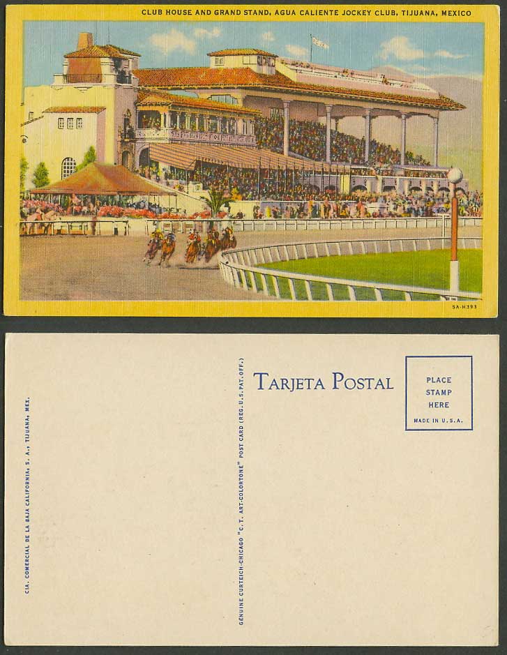 Mexico Old Postcard Club House & Grand Stand, Agua Caliente Jockey Club, Tijuana