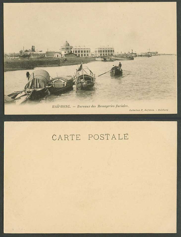 Indo-China Old Postcard Haiphong Bureaux des Messageries fluviales Offices Boats