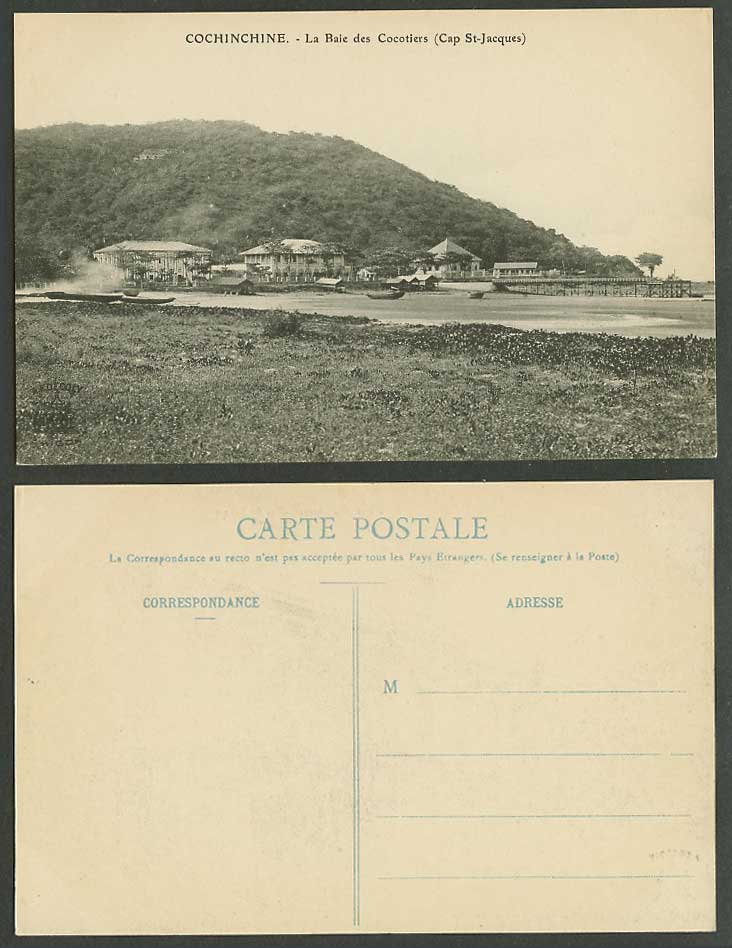 Indo-China Old Postcard La Baie des Cocotiers Cap St-Jacques, Coconut Bay, Jetty