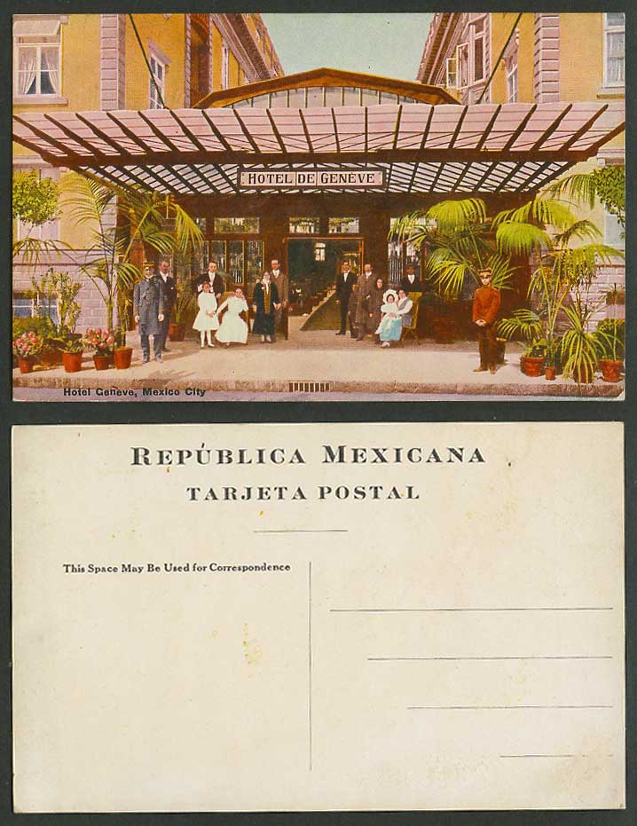 Mexico Old Colour Postcard Hotel de Geneve Mexico City Entrance Gate Flower Pots