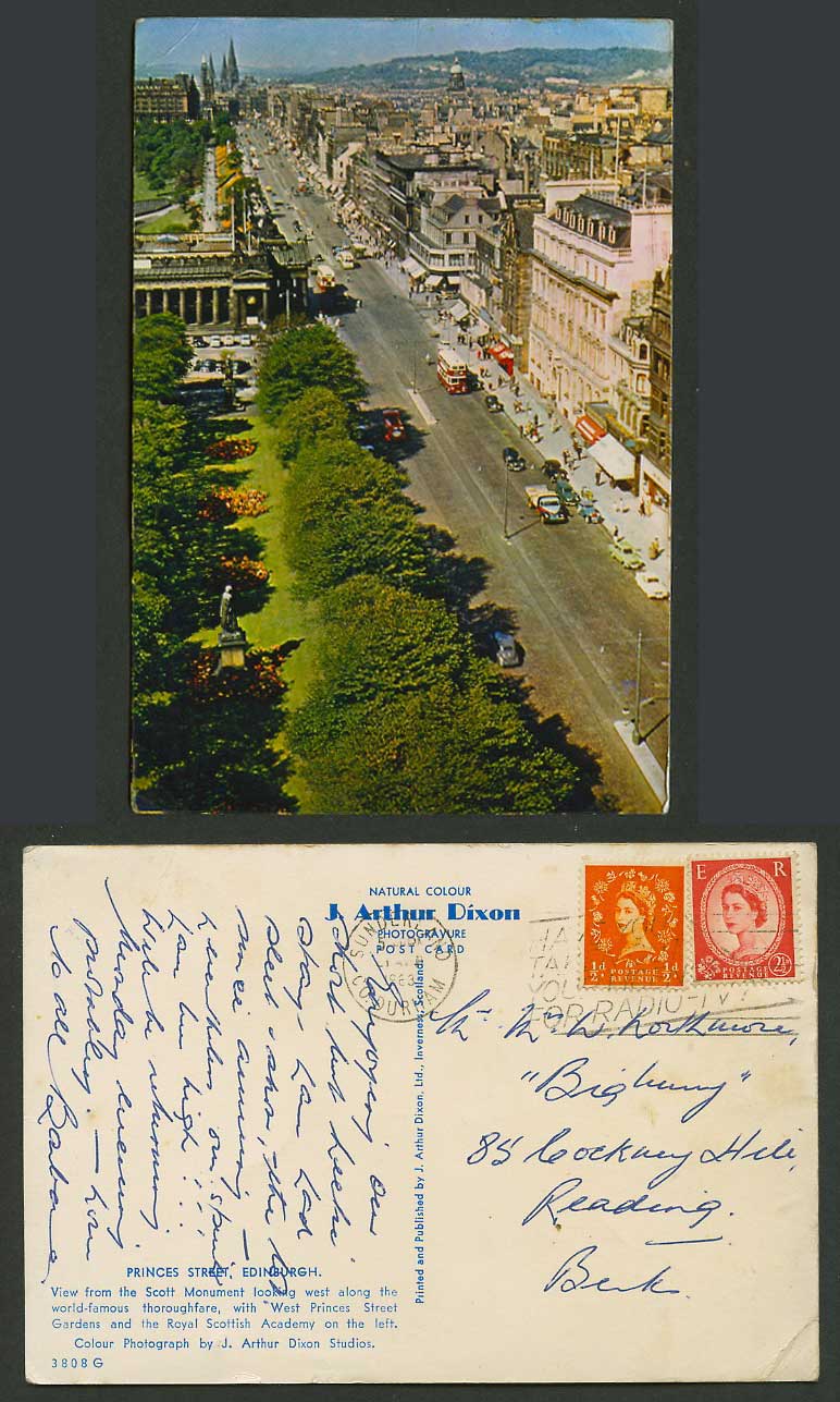 Edinburgh 1963 Old Postcard Princes Street Scene Gardens, Royal Scottish Academy