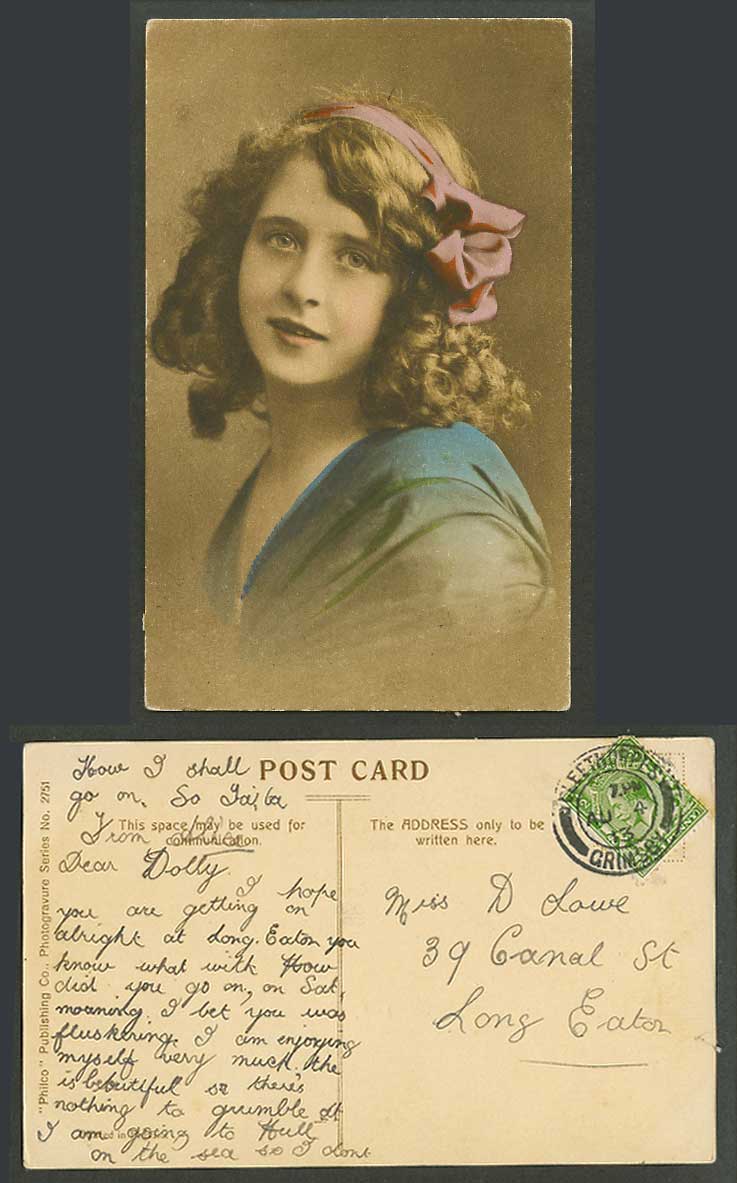 Glamour Girl Lady Young Woman 1913 Old Colour Postcard Philco Publishing Co 2751