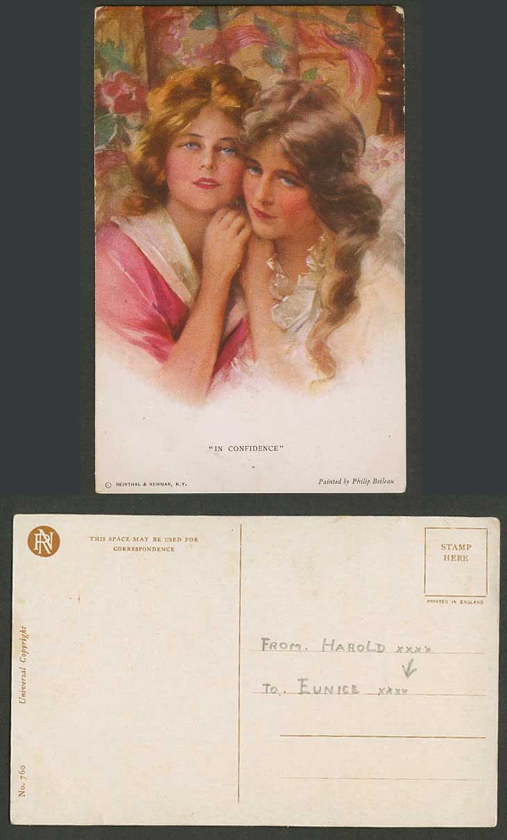 Philip Boileau Artist Drawn In Confidence Glamour Women Ladies Girl Old Postcard