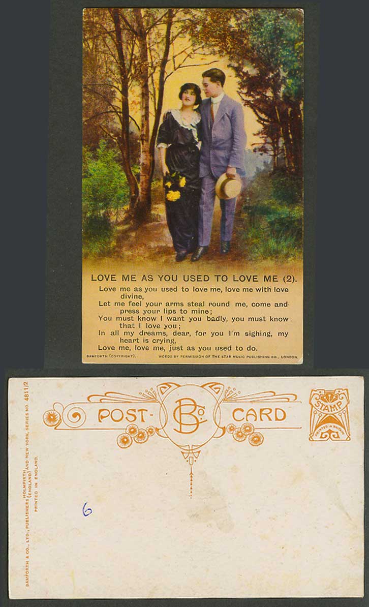 Love Me As You Used to Love Me (2) Song Card, Romance Bamforth 4811 Old Postcard