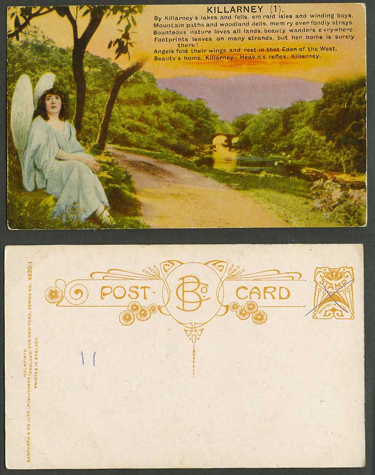 Ireland Kerry, Killarney (1) Song Card, Angel Bridge River Bamforth Old Postcard
