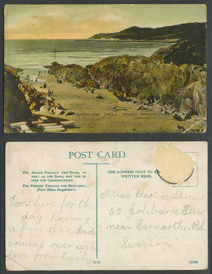 Barricane Shell Beach Woolacombe Bay, Devon Old Colour Postcard Seaside Panorama