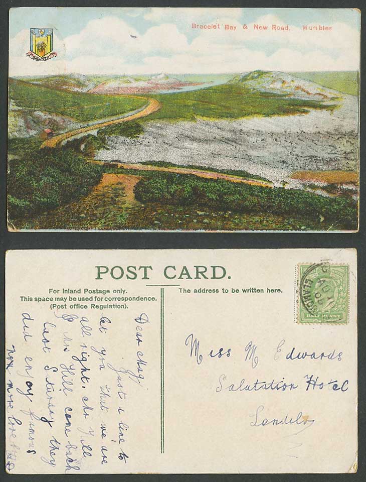 Mumbles Bracelet Bay and New Road Panorama Swansea Arms 1905 Old Colour Postcard